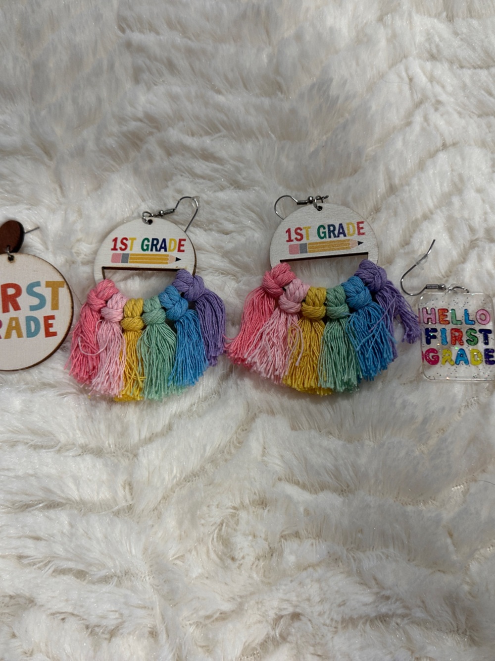 First Grade Rainbow Tassel Earrings — first grade teacher